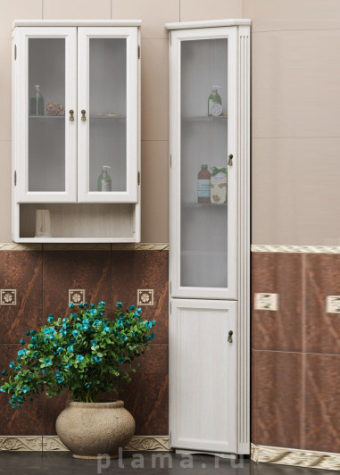 Шкаф-пенал Opadiris Клио 37 L беленый бук, угловой, матовое стекло