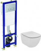 Комплект  Система инсталляции для унитазов Ideal Standard W3710AA 4 в 1 + Крышка-сиденье Ideal Standard Tesi T352701 с микролифтом, петли хром + Чаша для унитаза подвесного Ideal Standard Tesi T007901